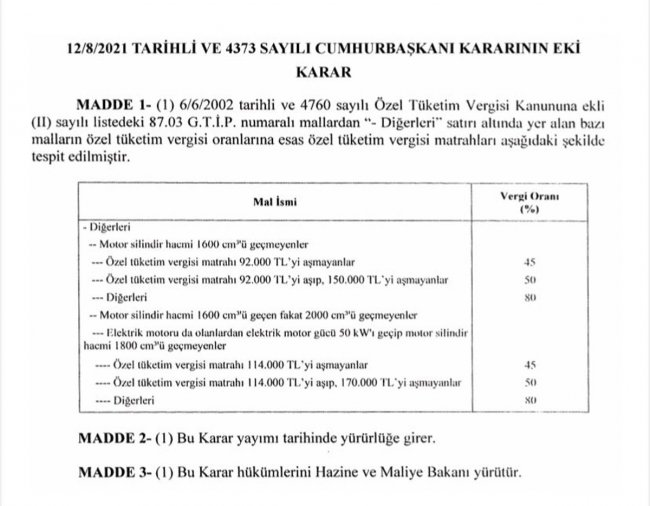 Otomobilde ÖTV Matrahı Değişti!