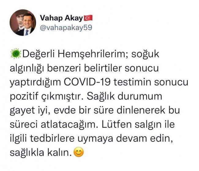 Çerkezköy Belediye Başkanının Korona Testi Pozitif Çıktı
