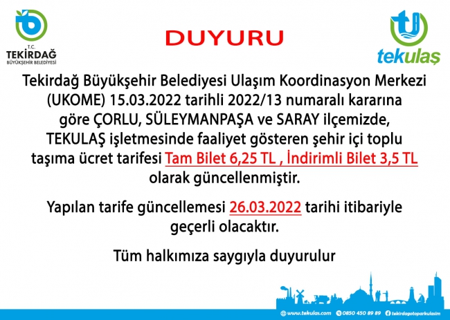 Toplu Taşımada Zamlı Tarife Bugün Başladı