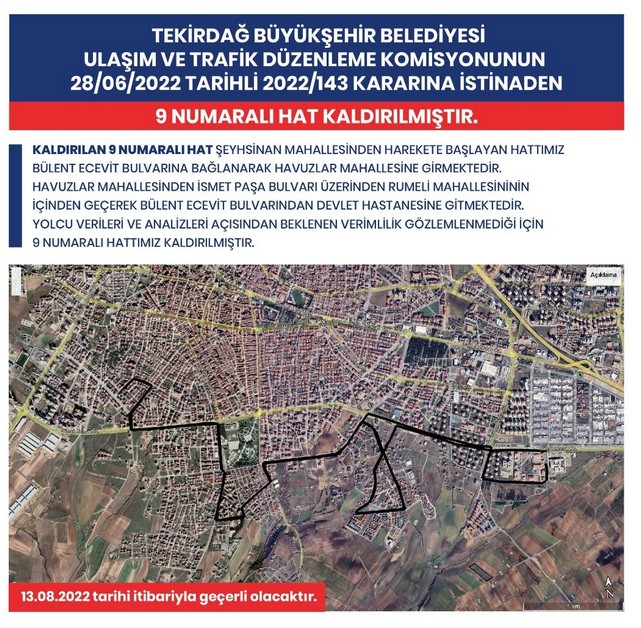 Çorlu'da 1 Otobüs Hattı Kaldırıldı, 3 Hattın Güzergahı Değişti