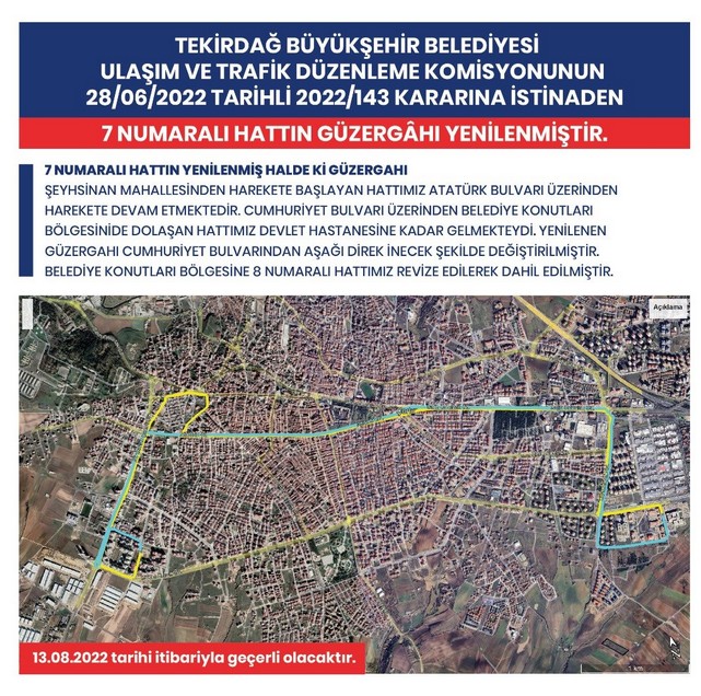 Çorlu'da 1 Otobüs Hattı Kaldırıldı, 3 Hattın Güzergahı Değişti