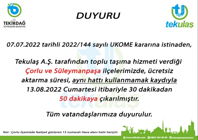 Halk Otobüslerinin Ücretsiz Aktarma Süresi Değişti