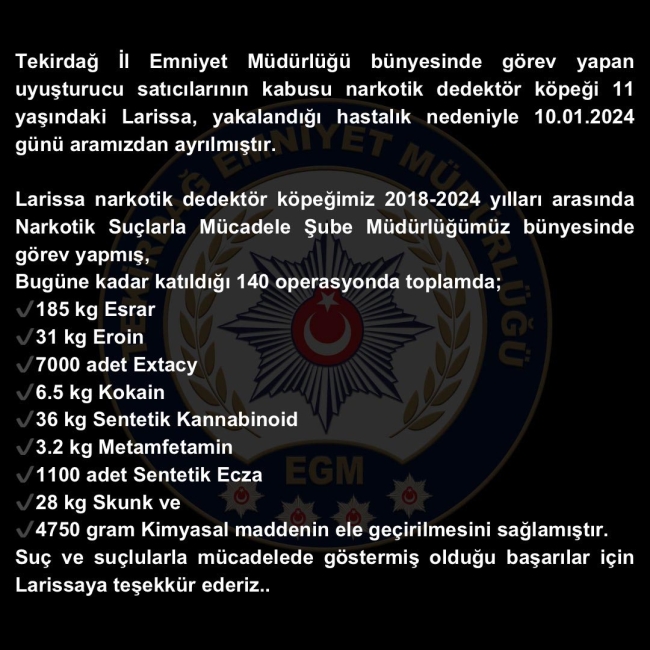 Tekirdağ Emniyet Müdürlüğü'nden Larissa'ya Teşekkür