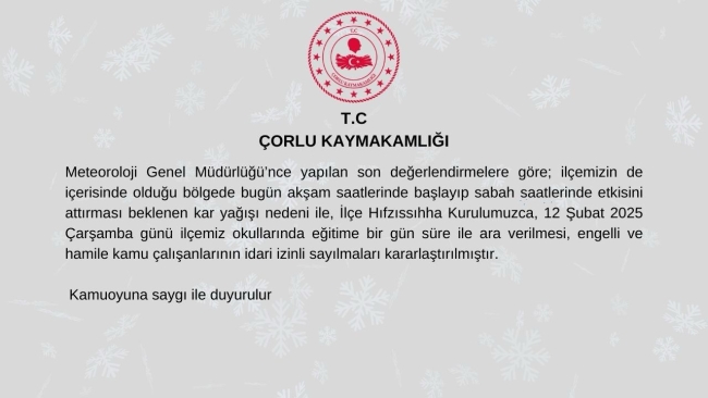 Çorlu'da Okullar Tatil Edildi!