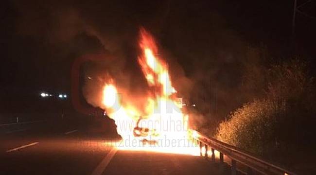 Bariyerlere Çarpan Araç Alev Alev Yandı