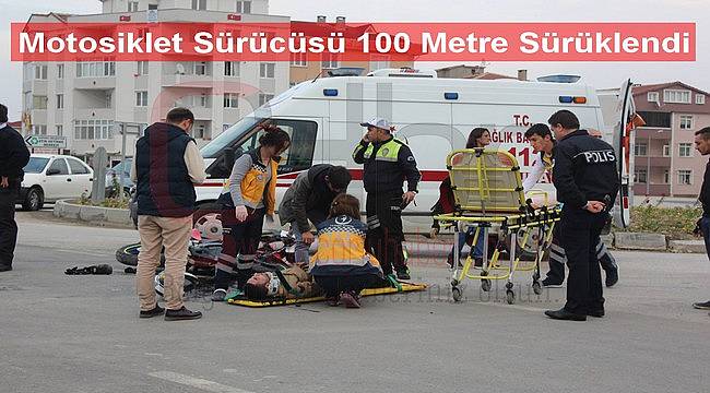 Otomobille Çarpışan Motosiklet Sürücüsü Ağır Yaralandı