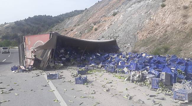 Bilecik'te Devrilen Sebze Yüklü Tır Ulaşımı Aksattı