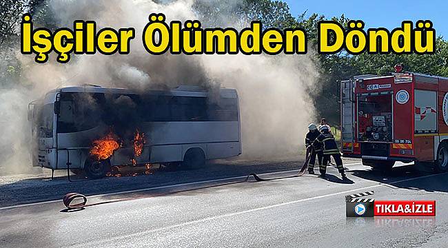 İşçileri Taşıyan Servis Minibüsü Seyir Halinde Alev Aldı