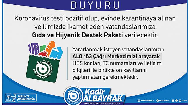 Büyükşehir Belediyesinden Karantina Hastalarına Gıda ve Hijyen Paketi