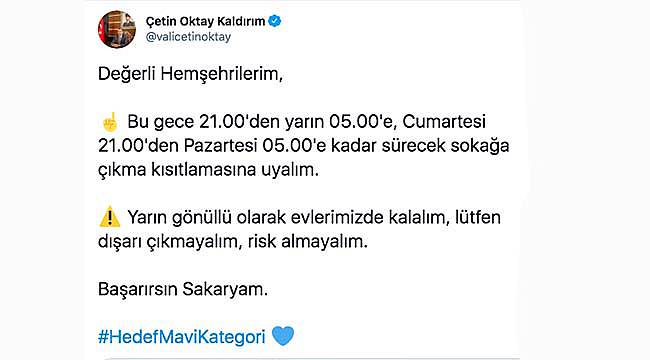 Sakarya'da Vali Kaldırım'dan Evlerde Kalma Çağrısı