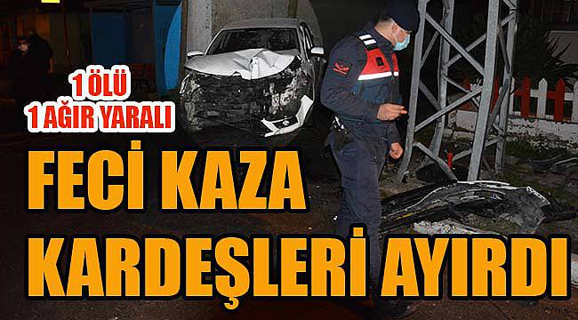 Otomobil Elektrik Direğine Çarptı, 1 Ölü 1 Ağır Yaralı