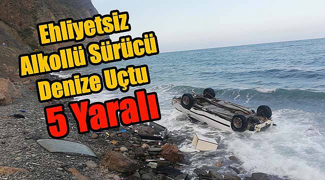 Ehliyetsiz Alkollü Sürücü Denize Uçtu, 5 Yaralı