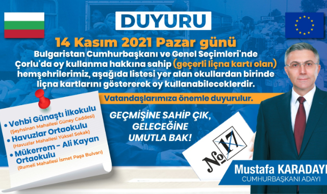 Bulgaristan Seçimleri İçin Tekirdağ'da Seçim Sandıkları Kurulacak Yerler