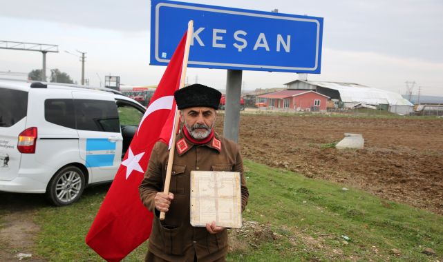 Çanakkale'ye yürüyen gazi torunu, Keşan'a ulaştı
