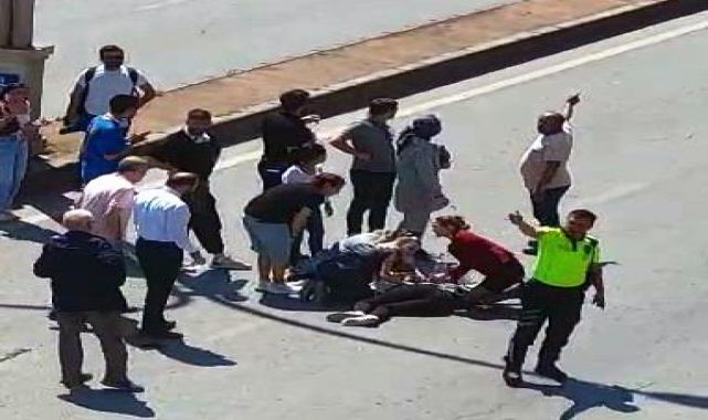 Yaya geçidinde cipin çarptığı kadın yaralandı; kaza anı kamerada