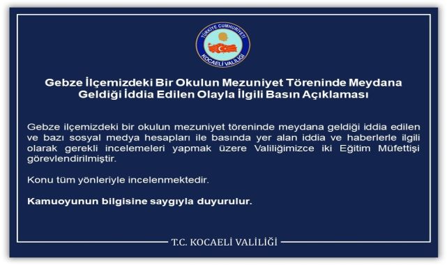 Kocaeli Valiliği’nden, ‘uygunsuz kıyafet’ gerekçesiyle öğrencilerin mezuniyet törenine alınmamasına inceleme