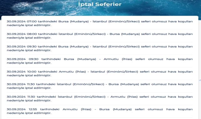 BUDO&#039;nun 8 seferi iptal edildi