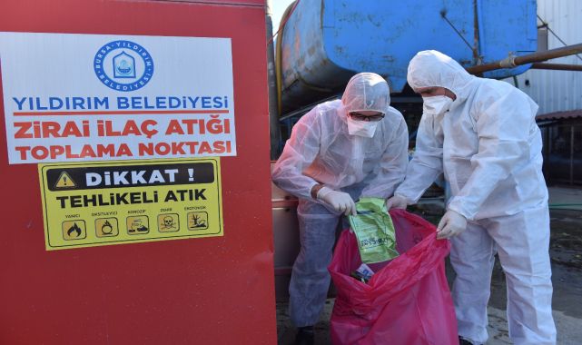 Bursa'nın Yıldırım ilçesinde 580 kilogram zirai ilaç atık kutusu toplandı
