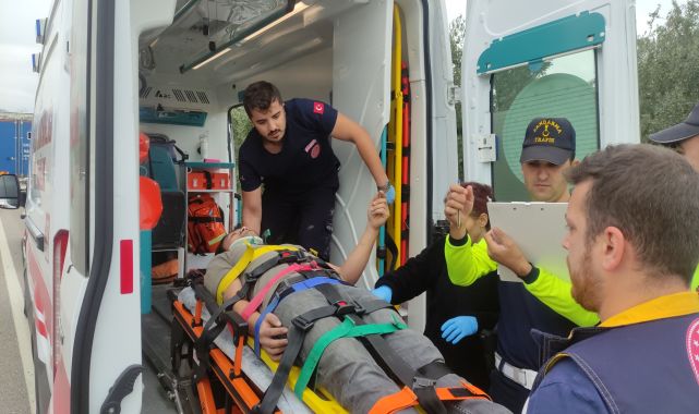 Orhangazi'de zeytinliğe devrilen çimento yüklü tankerin sürücüsü yaralandı