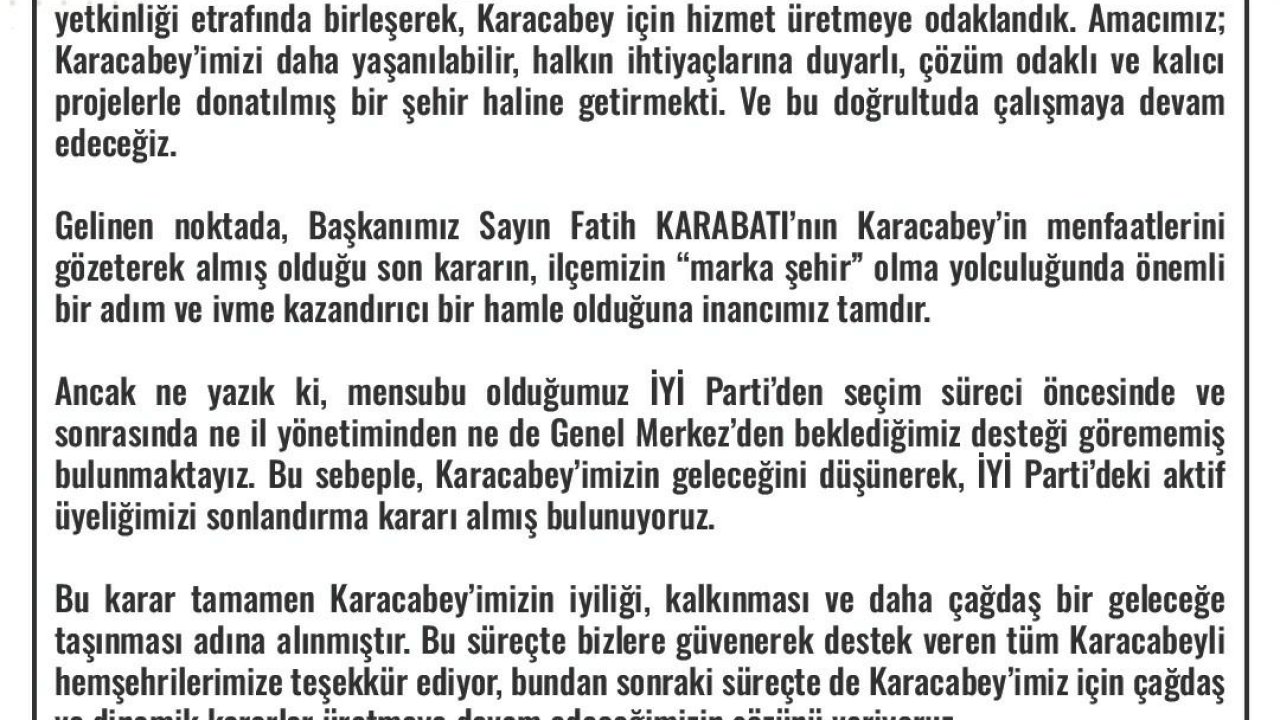 Karacabey Belediye Meclisi’ndeki İYİ Partili 4 üye partiden istifa etti