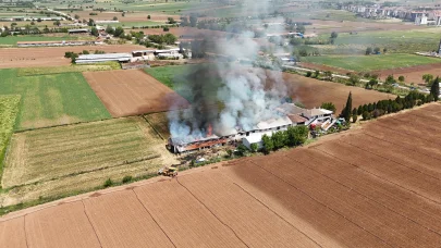 Yenişehir'de hayvan çiftliğinde çıkan yangın, söndürüldü