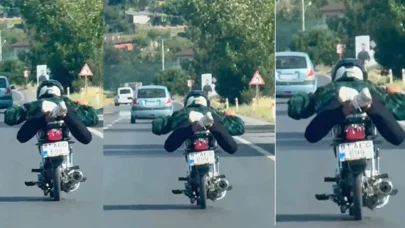 D-650 karayolunda motosikletini üzerine yatarak sürdü, o anlar kamerada