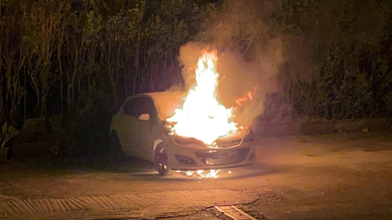 Park halindeki otomobil alev alev yandı