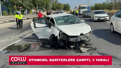 Otomobil Bariyerlere Çarptı, 3 Yaralı