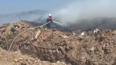 Balıkesir'de, eski çöp depolama alanındaki yangın 2 saatte söndürüldü