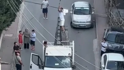 Elektrik kablosuna takılan güvercini kamyonetin kasasına çıkarak kurtardı