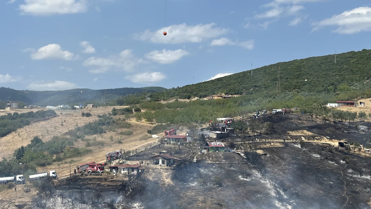 Kocaeli'de ot yangını; alevler baraka ve konteynerlere de sıçradı