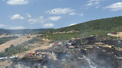 Kocaeli'de ot yangını; alevler baraka ve konteynerlere de sıçradı