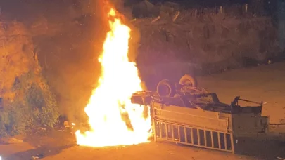 Park halindeyken hareket edip, dereye düşen kamyonet alev aldı