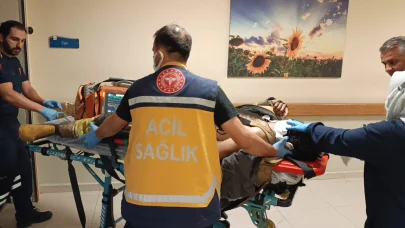 Yangına müdahale sırasında itfaiye aracından düşen itfaiye eri yaralandı
