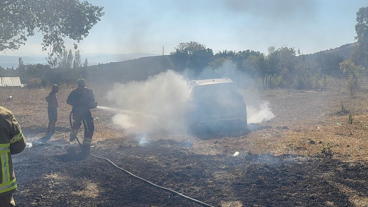 Balıkesir&#039;de anız yangını; zeytin ağaçları ile 1 otomobil yandı