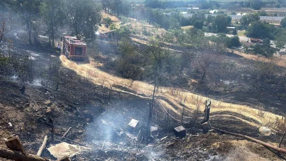 Ot yangınında alevlerin sıçradığı baraka ile 4 arı kovanı yandı