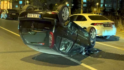 Takla atan otomobilden sürücü, yara almadan çıktı