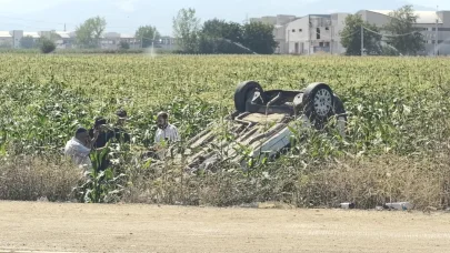 Takla atıp mısır tarlasına uçan hafif ticari aracın sürücüsü yaralandı