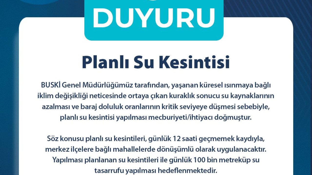 Planlı su kesintilerinden Uludağ Üniversitesi ve hastaneler etkilenmeyecek