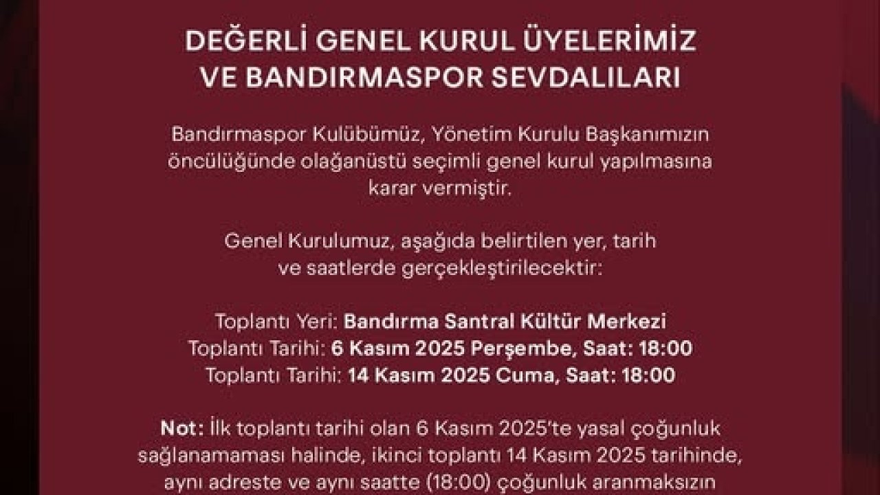 Bandırmaspor’da olağanüstü genel kurul kararı