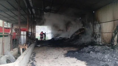 Depodaki 1000 saman balyası ve tarım aletleri yandı