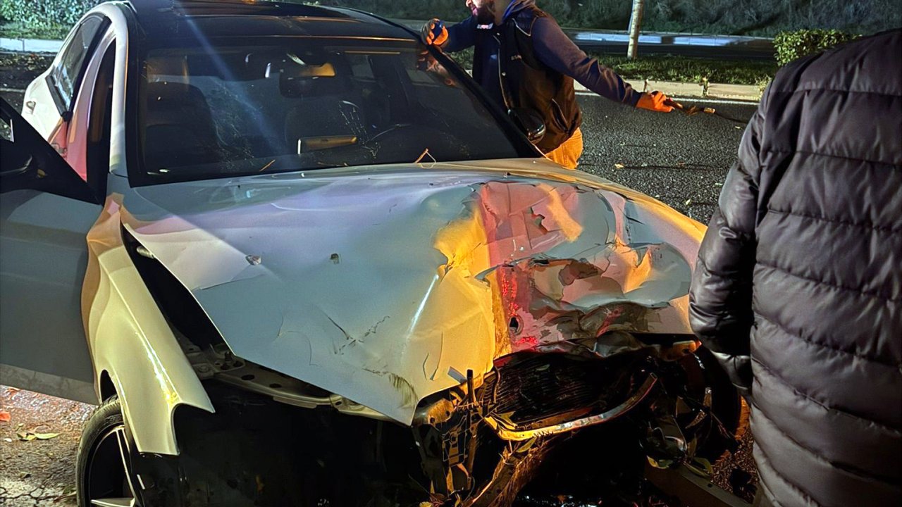 Kontrolden çıkan otomobil ağaca ve elektrik direğine çarptı