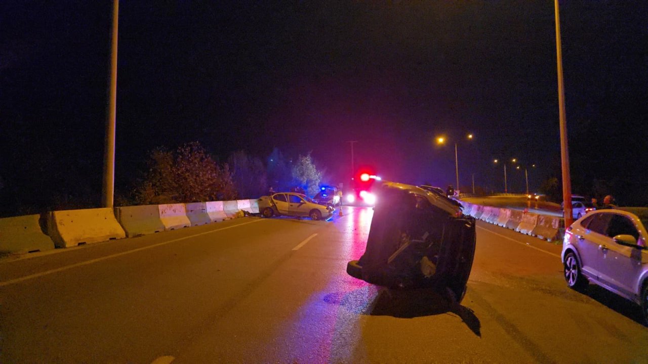 Mudanya&#039;da kontrolden çıkan otomobil yan yattı: 1 yaralı