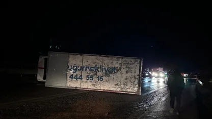 Bursa'da devrilen kamyonun şoförü yaralandı