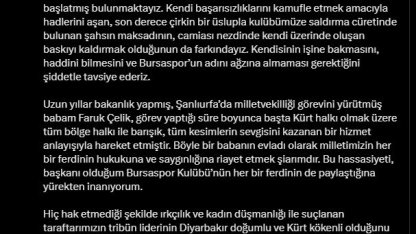 Bursaspor Başkanı Çelik'ten tezahürat tartışmalarına açıklama