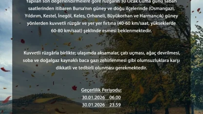 Bursa Valiliği’nden lodos uyarısı