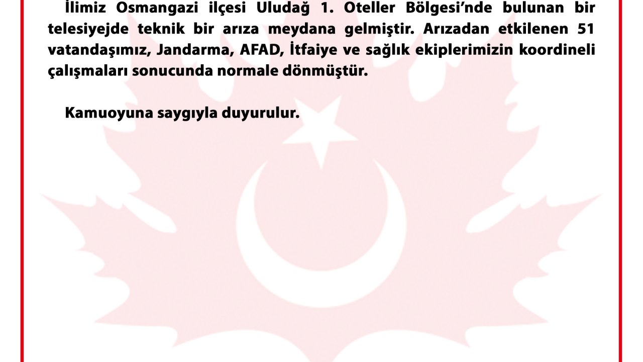 Uludağ'da telesiyej arızalandı; metrelerce yükseklikte mahsur kalan 51 kişi kurtarıldı