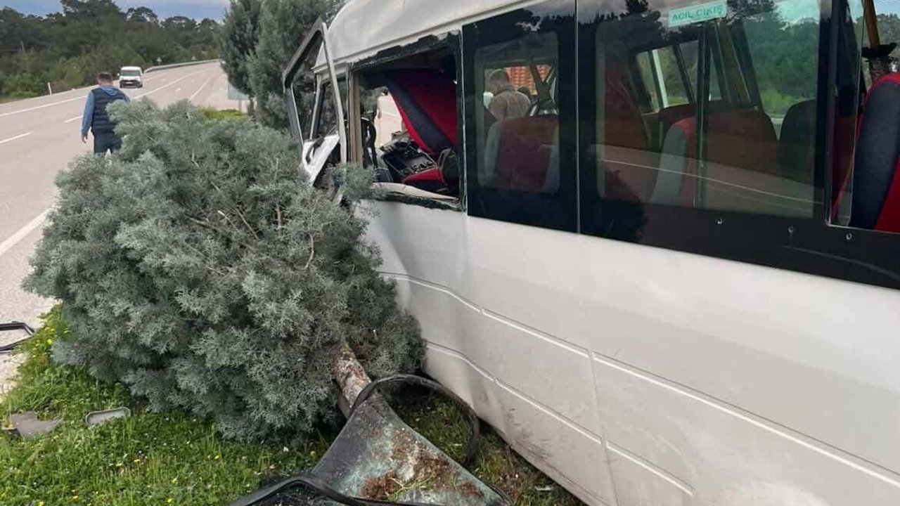Çanakkale’de minibüs refüjdeki ağaca çarptı; baba-oğul yaralandı