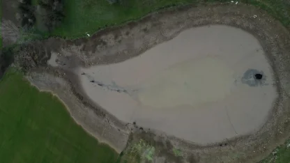 Göletin suyu boşalınca balıklar açıkta kaldı