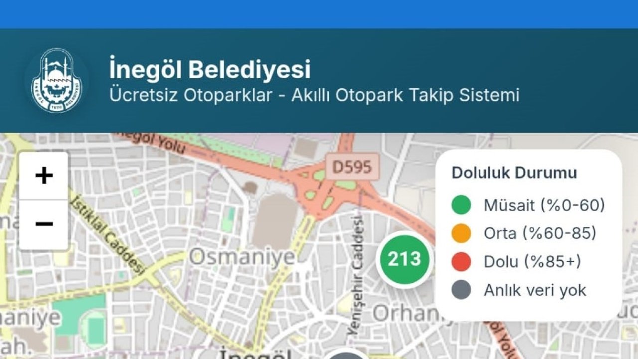 İnegöl’de ücretsiz otoparkların anlık doluluk oranı artık mobil uygulamada